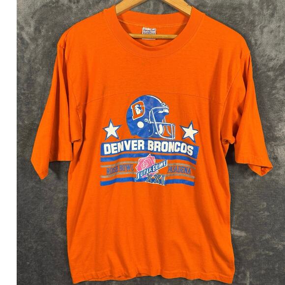 VTG 1987 Denver Broncos Super Bowl XXI Single Stitch T-Shirt Large Orange USA! - Picture 1 of 8